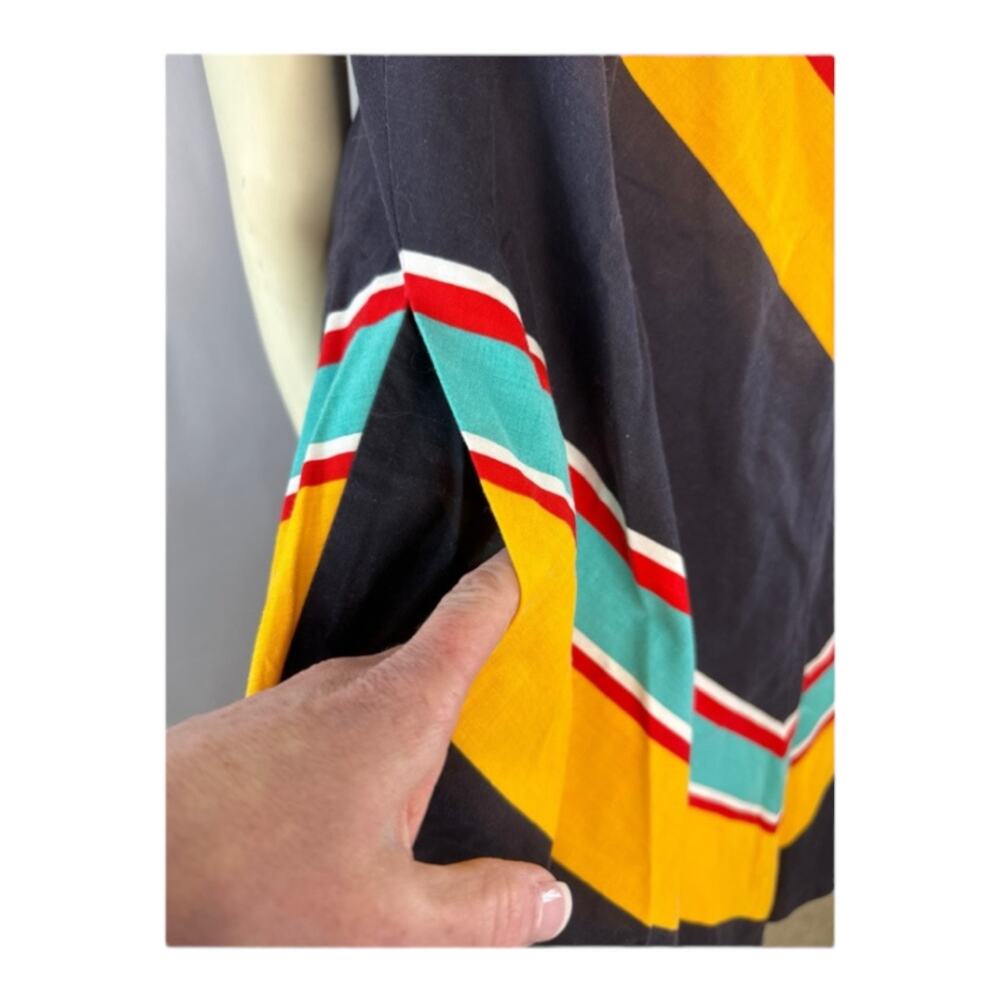 Vintage Hear Say Vibrant cotton Chevron Pinafore Apron Jumper dress size X Small - Picture 11 of 12